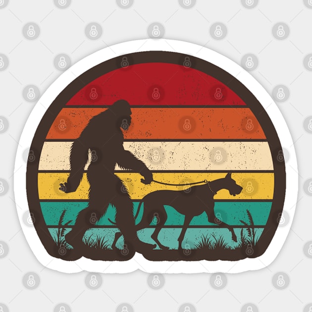 Bigfoot Sasquatch Walking Great Dane Dog Vintage Hiking Sticker by Cuteness Klub